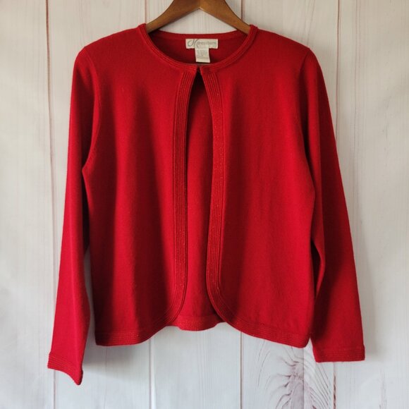 Vintage Dressbarn Open Front Metallic Cardigan, Women’s M Sweater, Red, Holiday - Picture 1 of 8